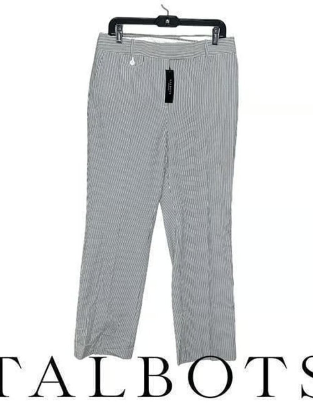 Talbots Womens White Gray Pinstripe Heritage Straight Leg Casual Pants Size 10